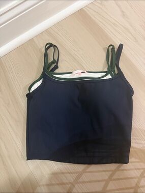 Classic Navy Bandeau Crop with Forest Green Straps